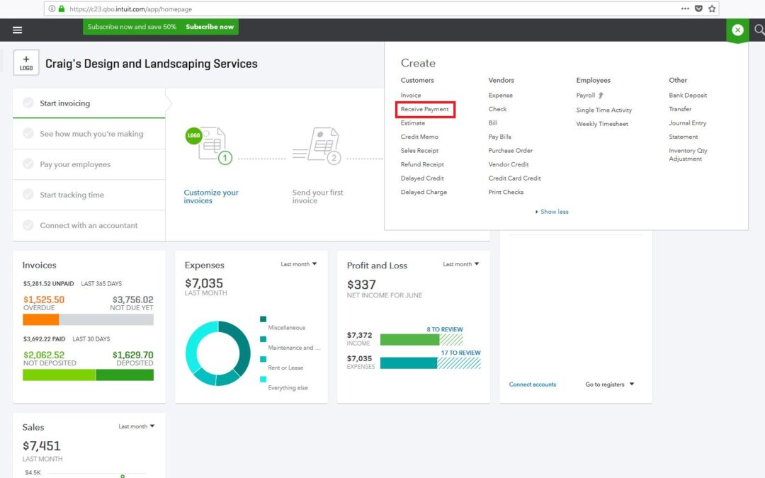 How to Receive a Payment in Quickbooks Online
